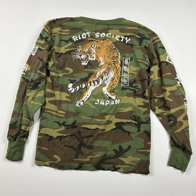 Riot Society Shirt Men Medium  Camo Japan Tiger Outdoor Streetwear Long Sleeve - Image 1 of 4