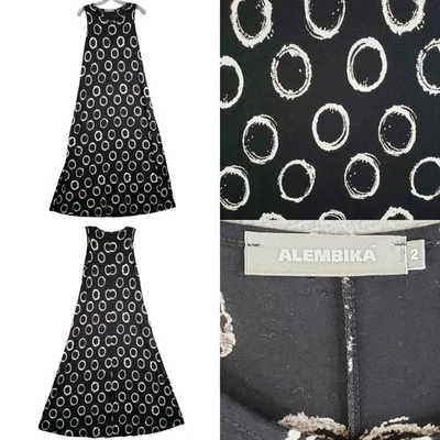 Maxi Vestido Alembika Sin Mangas Negro Geométrico Lunares Lagenlook Talla 2 Foto 1 de 4