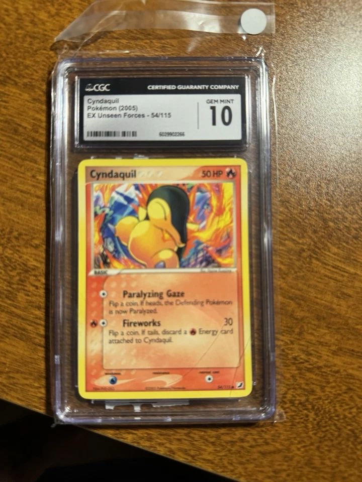Cyndaquil CGC 10 EX Pokemon Unseen Forces 2005 Reverse Holo 54/115 - Image 1 of 2