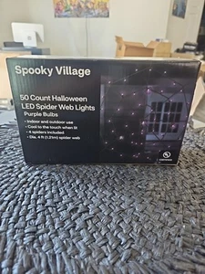 Spooky Village LED Spider Web Lights. 50 Count. Purple Bulbs. Indoor Outdoor Use - Picture 1 of 3