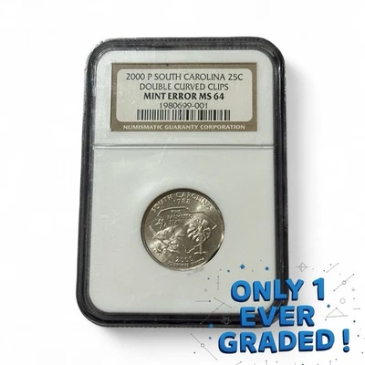 2000-P South Carolina 25C Double Curved Clips Mint Error MS64, Only 1 Ever Known - Image 1 of 4