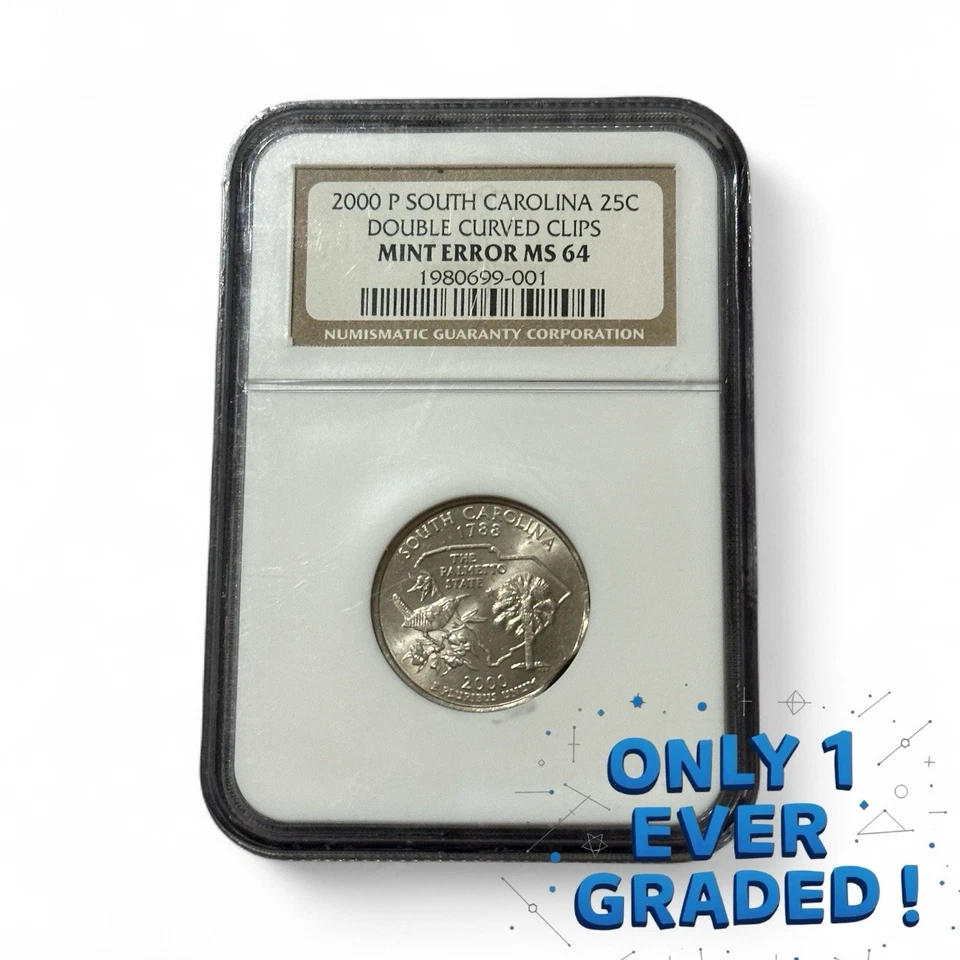 2000-P South Carolina 25C Double Curved Clips Mint Error MS64, Only 1 Ever Known - Image 1 of 4