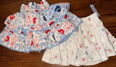 (2)Cat & Jack/Disney Stitch Tiered  Skirt Fringe Cotton Size S(6/7) Shells Skort - Image 1 of 4