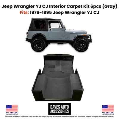 Kit de alfombras de 6 piezas Wrangler CJ YJ 1976-1995 - Juego de alfombras de repuesto interior gris claro Foto 1 de 4