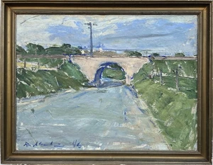Impressionist Borge Bokkenheuser 1910-1976 Sommerlandschaft mit Brücke Ölbild  - Bild 1 von 13