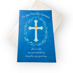 Communion Greeting Card Cross Cup Blue Glitter Dayspring Joyfully Yours - Picture 1 of 9