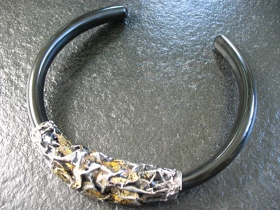 Halsreif Silber 925 Gold 999 Ehinger Schwarz Design mit Emaille selten ca. 1990 - Bild 1 von 4