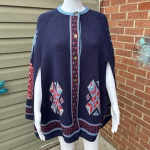 VTG STURBRIDGE 70S BOHO SWEATER CAPE SOUTHWESTERN WEAVER HIPPIE ONE SIZE - Picture 1 of 9