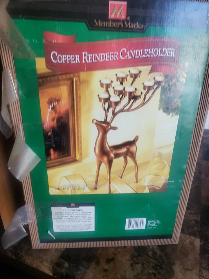 Copper Reindeer Candelabra Candle Holder Holiday Christmas 19" Made In India - Image 1 of 4
