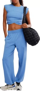 Neu mit Etikett Free People FP Movement Crossover zweiteiliges Set jeansblau ausverkauft Xlarge - Bild 1 von 4