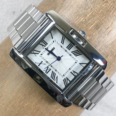 SKMEI Men 1284 Tank Roman Numerals Silver Tone Rectangular Quartz 30mm Watch 8" - Image 1 of 4