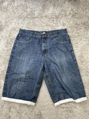 Raw Blue Jean Shorts Mens W40 Blue Denim Bermuda Embroidered Back Pockets Long - Image 1 of 4