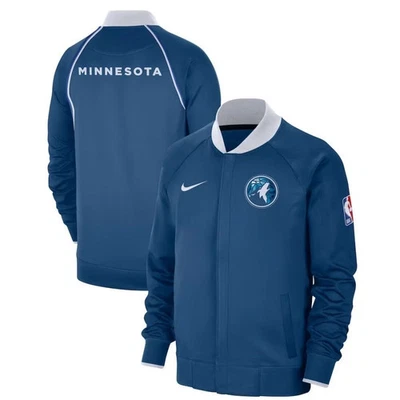 Chaqueta Timberwolves satinada con cremallera azul Minnesota con pegatina audaz Foto 1 de 2