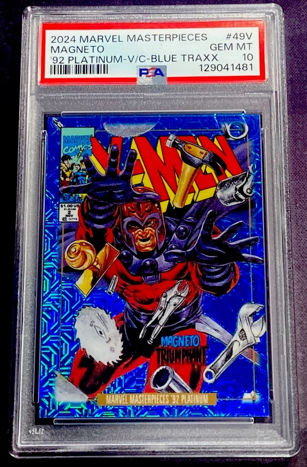 2024 Marvel Masterpieces '92 Platinum #49V MAGNETO VARIANT BLUE TRAXX PSA 10 - Image 1 of 2