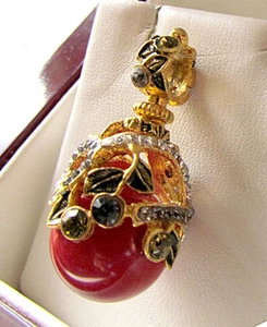 SALE ! SUPERB RUSSIAN PENDANT STERLING SILVER 925 & 24K GOLD with GENUINE CORAL - Picture 1 of 1