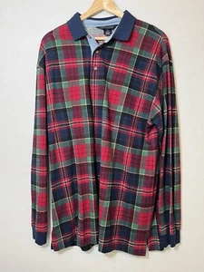 Vintage Lands End Polo Long Sleeve Shirt Mens M 38-40 Red Green Plaid - Picture 1 of 11