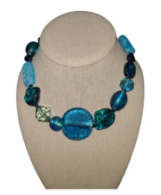 Novo Colar Gargantilha de Contas de Vidro Azul Chico's Chunky 16"-20" - Imagem 1 de 4