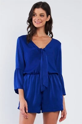 SUGAR LIPS SEXY COBALT BLUE ROMPER with POCKETS BELL SLEEVE CHOOSE SIZE - Image 1 of 4