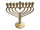 Hanukkah Menorah Heart Hanukia 9 Branches Vintage Brass Chanukah Candle Holder