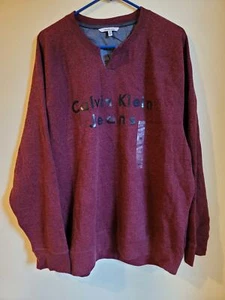 Sudadera Calvin Klein Para Hombre Rojo Oscuro Cuello Cortado Logotipo - Talla 2XL - Nueva con Etiquetas - Imagen 1 de 3