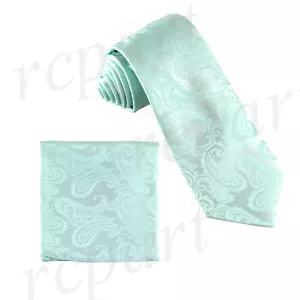 New Brand Q Men's Micro Fiber Paisley Neck Tie & Hankie Set Aqua blue formal - Bild 1 von 3