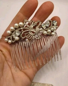 Pettine Capelli Vintage Accessori Capelli Sposa Formale Strass Finta Perla Spilla - Foto 1 di 10