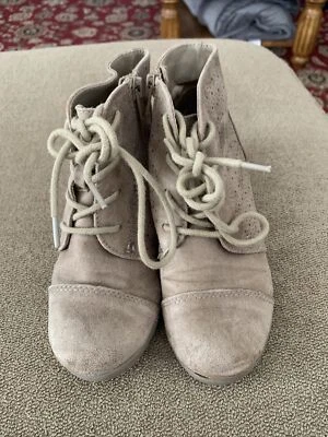 So Brand Talla 12 Tostado Imitación Gamuza Niñas Botines Zapatos de Cuña (AH) Foto 1 de 4