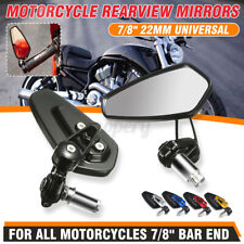Pair 7/8'' 22mm Aluminum Motorcycle CNC Bar End Rearview Rear View Side  *