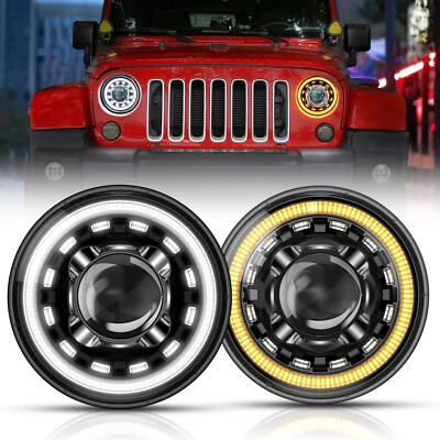 AUXBEAM Pair 7" Round LED Headlights Hi/Lo Beam H4 For Jeep Wrangler JK TJ CJ LJ - Image 1 of 4