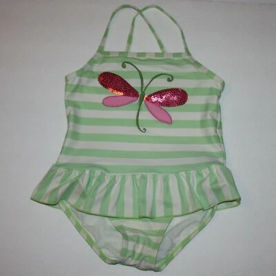 Gymboree Swim Shop Girl's Sequin Dragonfly Stripe One-Piece Swimsuit size 6 - Image 1 of 3