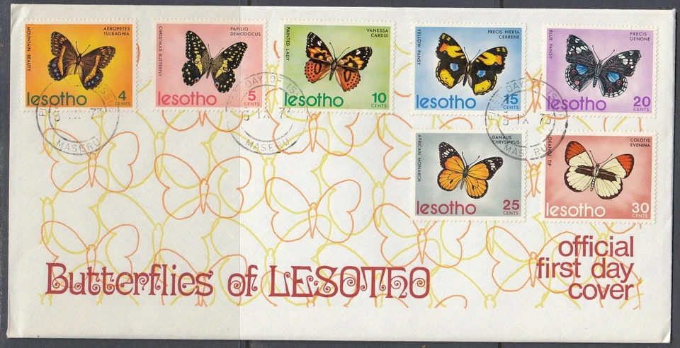 Lesotho Scott 140-6 FDC - Butterflies - Image 1 of 1