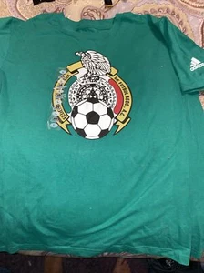 Adidas NWOT FEDERACION MEXICANA DE FUTBOL ASOC. Green LOGO T Shirt Child’s Large - Picture 1 of 3