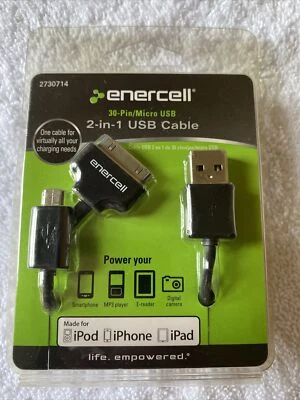 Enercell 2730714 2-in-1 USB Cable 30-Pin/ Micro USB Digital Camera MP3 Player - Image 1 of 4