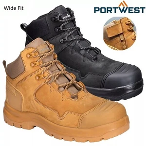 Botas de seguridad Portwest ajuste ancho cremallera lateral/cordones S3S cuero nobuck punta de acero trabajo - Imagen 1 de 4