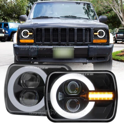 Pair For Jeep Cherokee XJ 1984-2001 DOT 5x7" 7x6 LED Headlights Hi/Lo Beam DRL - Image 1 of 4