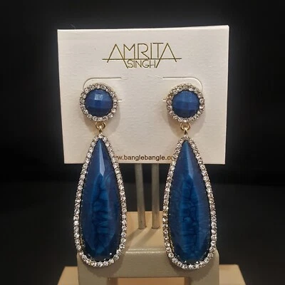 Amrita Singh Women's Gold Plated Blue Resin Crystal Earrings NWT - Image 1 of 3