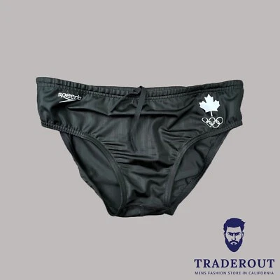 Cueca de banho H.E.Arts team Canadá logotipo impressão personalizada Speedo masculina PRETA Aquablade - Imagem 1 de 4