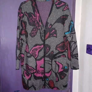 DESIGUAL ZIP FRONT GREY/PINK BLACK LONG COTTON MIX CARDIGAN.SIZE XL - Picture 1 of 3