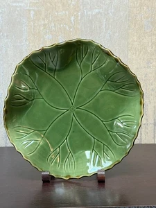 Handgefertigte Bali grüne Keramik Blatt Teller 9" - geprägte Kunstkeramik Serviergeschirr - Bild 1 von 4