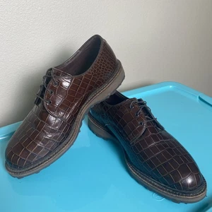 Zapatos de golf Allen Edmonds Haskell marrón caimán 9,5 D sin clavos sin clavos de cuero - Imagen 1 de 15