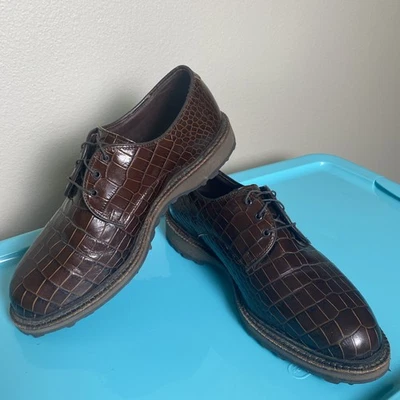 Allen Edmonds Haskell Brown gator Golf Shoes 9.5 D spikeless no spike leather - Image 1 of 4