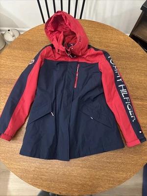 Abrigo Tommy Hilfiger Mujer Talla S 3 en 1 Sistema Todo Clima Rojo Azul Color Bloque Foto 1 de 4