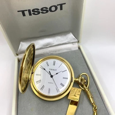 TISSOT Gold Pocket Watch 46mm White Dial with Box Tested Working Vintage - image 1 of 4