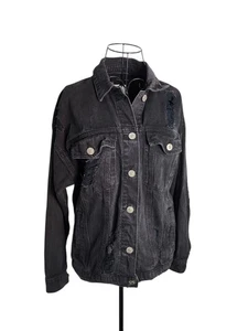 Forever 21 Womens  Distressed Denim Jacket Sz Large Destroyed Grunge Bold Punk - Picture 1 of 10