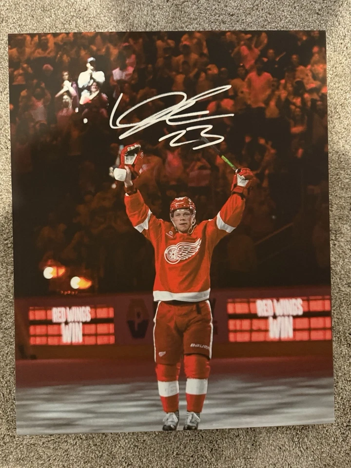 Lucas Raymond Signed 16x20 Canvas W/COA RED WINGS - Image 1 of 1