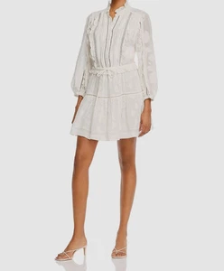 $378 Joie Blanco Adel B Encaje Volantes Manga Larga Calzado Transparente Minivestido Cóctel Fiesta M - Imagen 1 de 24