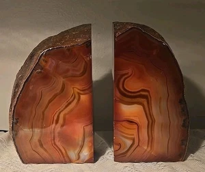 Agate Geode Crystal Polished Bookends Deep Reds & Orange Large Rustic Decor - Picture 1 of 16