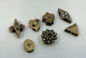 VTG - 7 VICTORIAN GOLD FILLED SLIDES OPALS - DIAMOND - PEARLS - GARNET (V545) - Picture 1 of 5