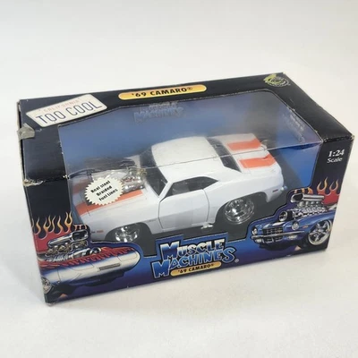 Muscle Machines 1969 Camaro White Orange Stripes 2003 Funline 1/24 Scale Cast - Image 1 of 4