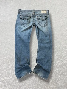 True Religion Baggy Jeans Womens Size W38 L32 Blue Designer Urban Y2K 90s 2000s - Picture 1 of 6